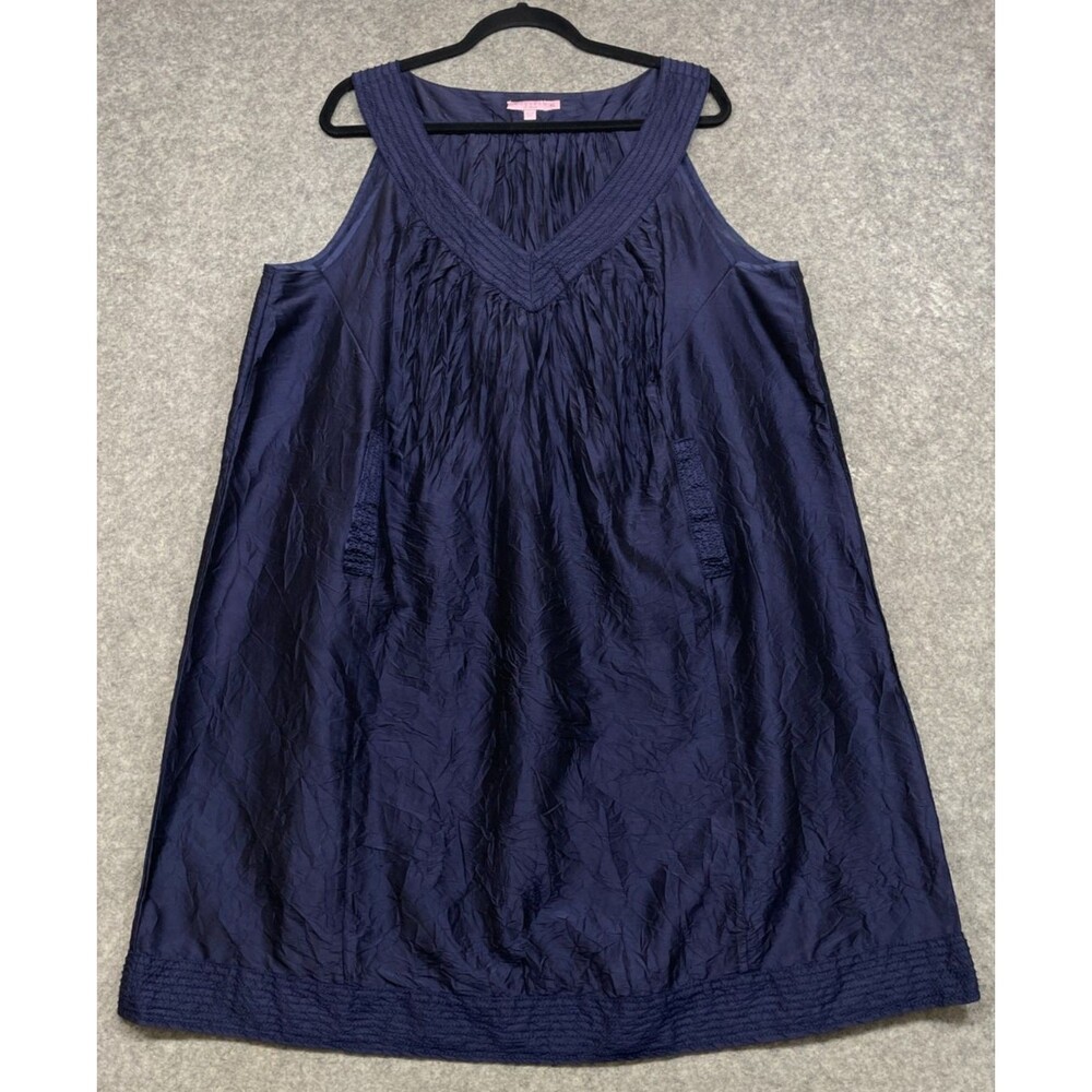 Calypso St Barth Silk Dress Womens XL Navy Blue Tunic Pleated Crinkle Sleeveless